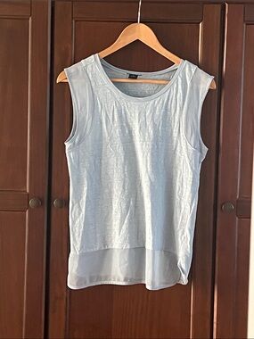 Ann Taylor Linen Sleeveless Shell Tank Top Fisherman Blue S